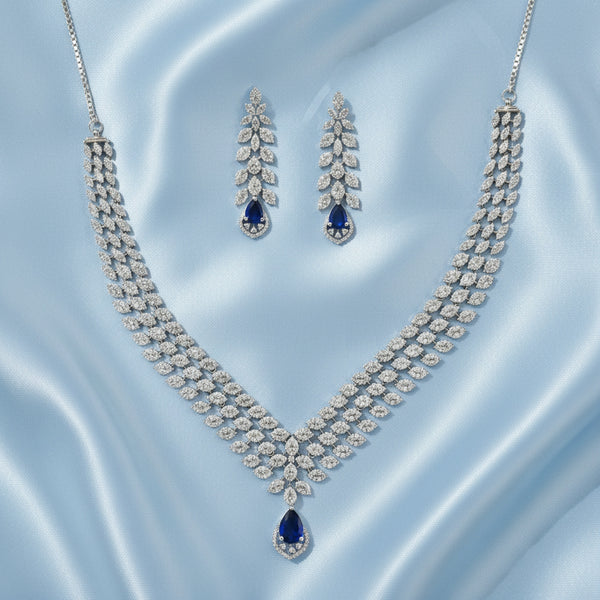 441127 Cubic Zirconia Classic Necklace Set With Rhodium Plating