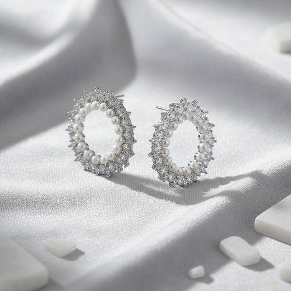 441128 Cubic Zirconia Moti Earring With 2 Tone Rhodium Plating