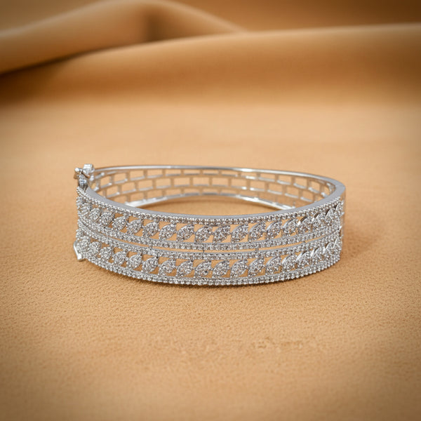 441134 Cz Openable Kada With 2 Tone Rhodium Plating