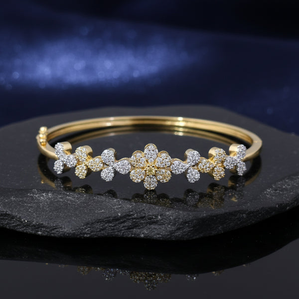 441135 Cubic Zirconia Openable Kada With 2 Tone Rhodium Plating