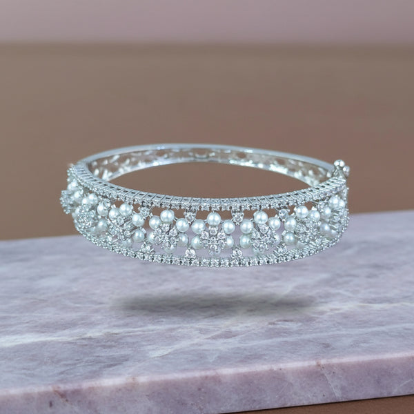 441137 Cz Openable Kada With 2 Tone Rhodium Plating