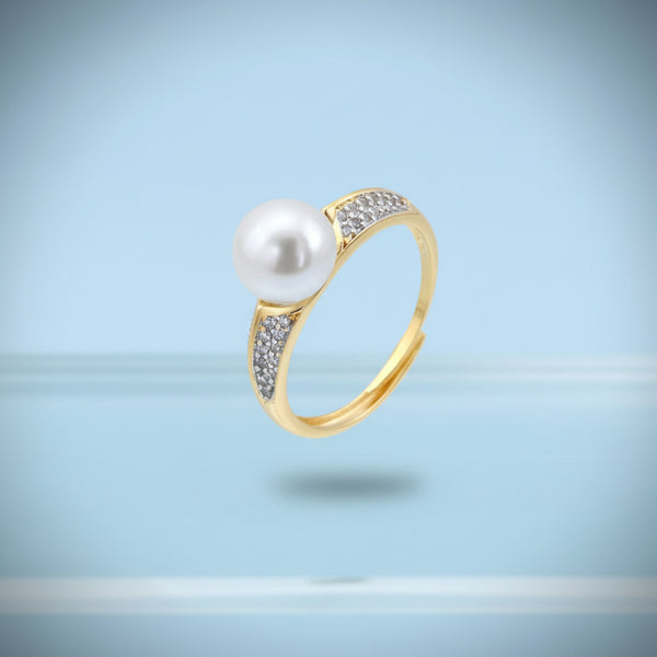 441149 Cubic Zirconia Adjustable Ring With 2 Tone Rhodium Plating