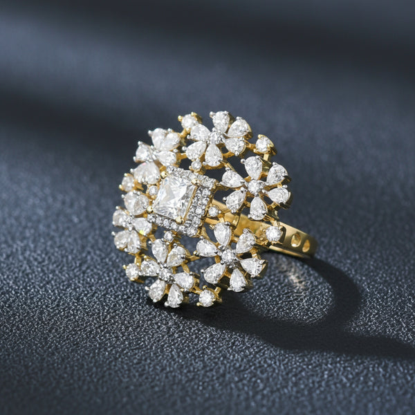 441150 Cubic Zirconia Classic Ring With 2 Tone Rhodium Plating