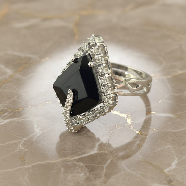 441158 Cubic Zirconia Adjustable Ring With Rhodium Plating