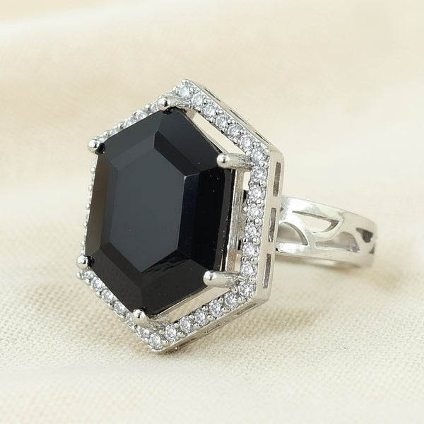 441159 Cubic Zirconia Adjustable Ring With Rhodium Plating