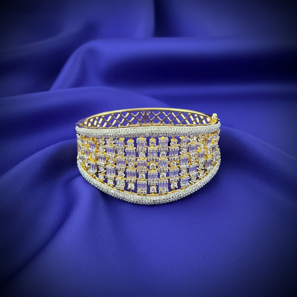 441161 Cubic Zirconia Openable Kada With 2 Tone Rhodium Plating