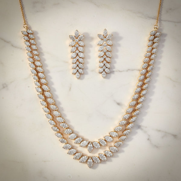 441165 Cubic Zirconia Classic Necklace Set With Carat Gold Plating