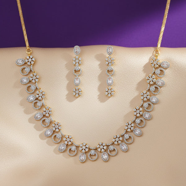 441166 Cubic Zirconia Classic Necklace Set With 2 Tone Rhodium Plating