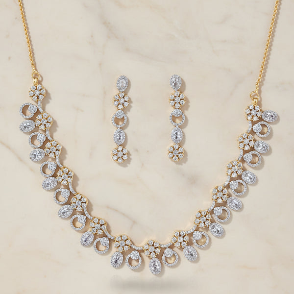 441167 Cubic Zirconia Classic Necklace Set With Carat Gold Plating