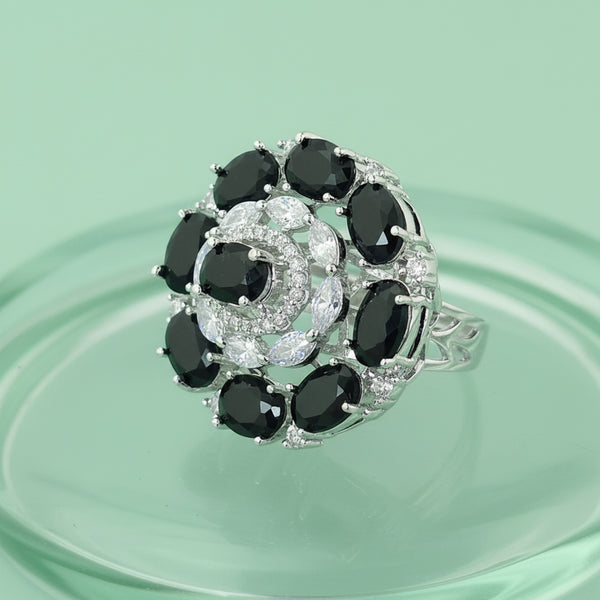 441177 Cubic Zirconia Adjustable Ring With Rhodium Plating