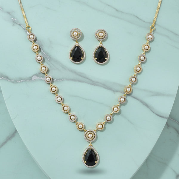 441183 Cubic Zirconia Moti Necklace Set With 2 Tone Plating