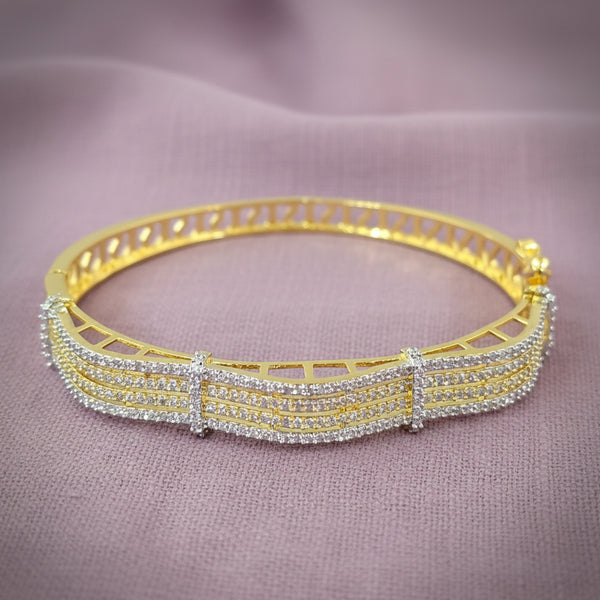 441184 Cubic Zirconia Openable Kada With 2 Tone Rhodium Plating