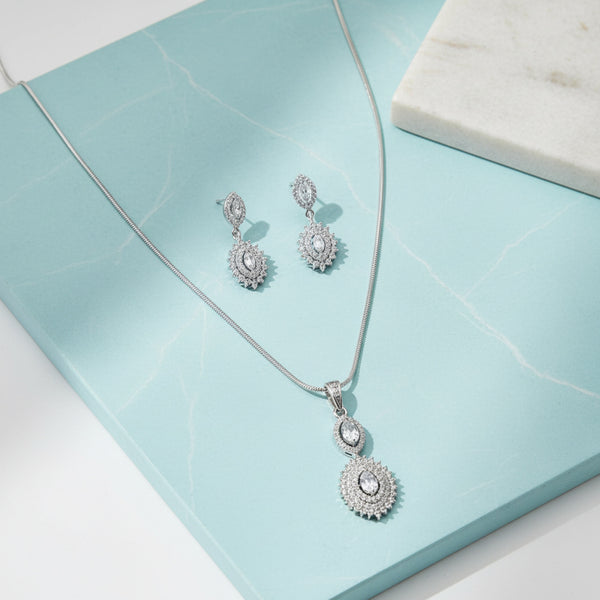 441207 Cubic Zirconia Classic Pendant Set With Rhodium Plating