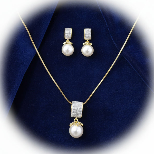 441208 Cubic Zirconia Moti Pendant Set With 2 Tone Plating