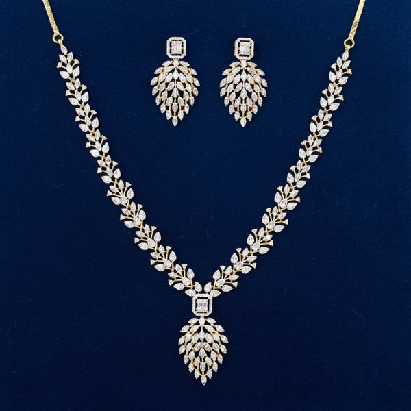 441218 Cubic Zirconia Classic Necklace Set With Mehndi 2 Tone Rhodium Plating