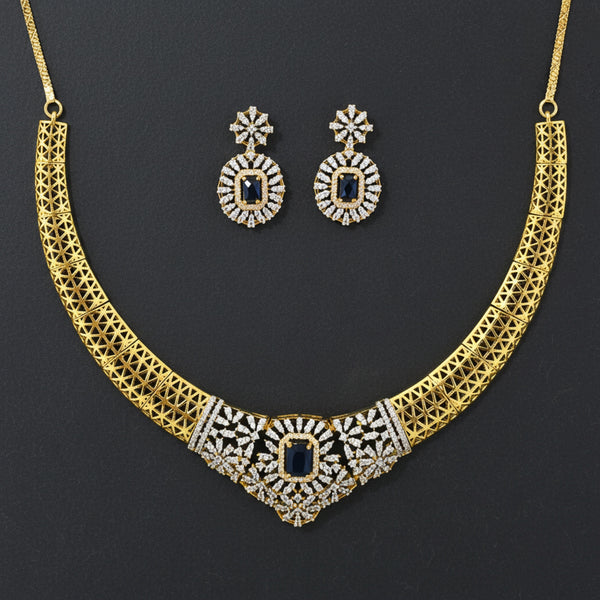 441219 Cubic Zirconia Classic Necklace Set With 2 Tone Plating