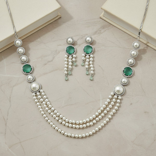 441228 Cubic Zirconia Moti Necklace With Rhodium Plating