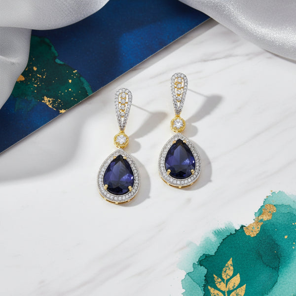 441237 Cubic Zirconia Classic Earring With 2 Tone Plating