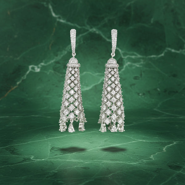 441239 Cubic Zirconia Classic Earring With Mehndi 2 Tone Rhodium Plating