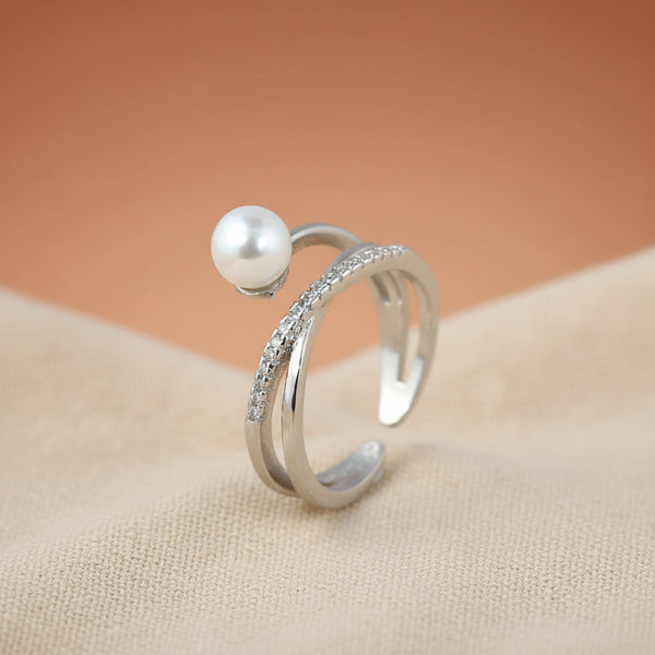 441247 Cz Adjustable Ring With 2 Tone Rhodium Plating