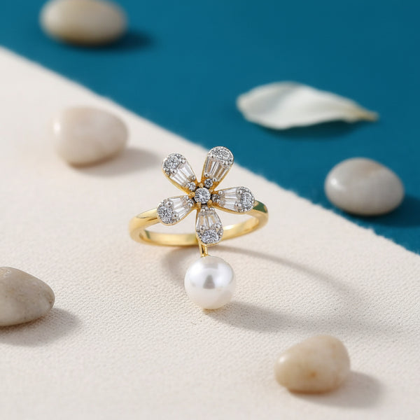 441252 Cubic Zirconia Adjustable Ring With 2 Tone Rhodium Plating