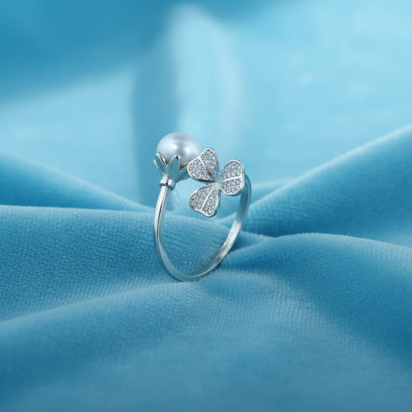 441254 Cz Adjustable Ring With 2 Tone Rhodium Plating