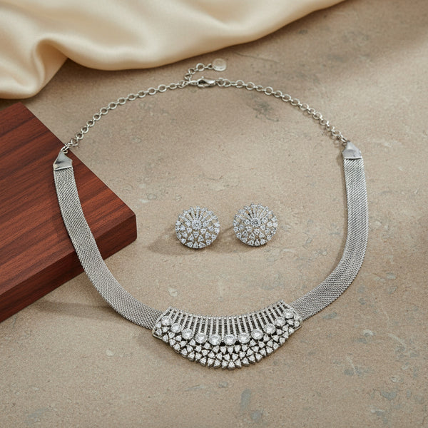 441262 Cubic Zirconia Classic Pendant Set With 2 Tone Rhodium Plating