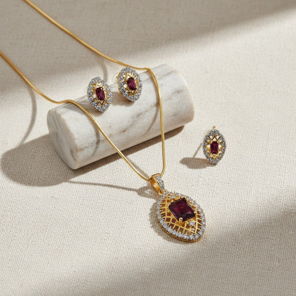 441263 Cubic Zirconia Classic Pendant Set With 2 Tone Plating