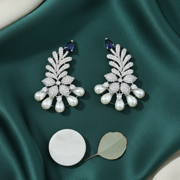 441267 Cubic Zirconia Moti Earring With Rhodium Plating