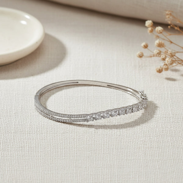 441270 Cubic Zirconia Openable Kada With Carat 2 Tone Rhodium Plating