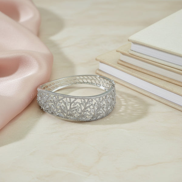 441271 Cubic Zirconia Openable Kada With Mehndi 2 Tone Rhodium Plating