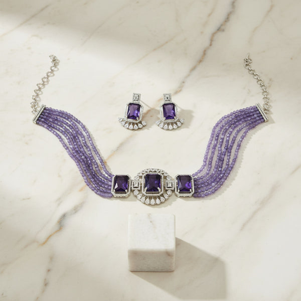 441275 Cubic Zirconia Classic Necklace With Rhodium Plating