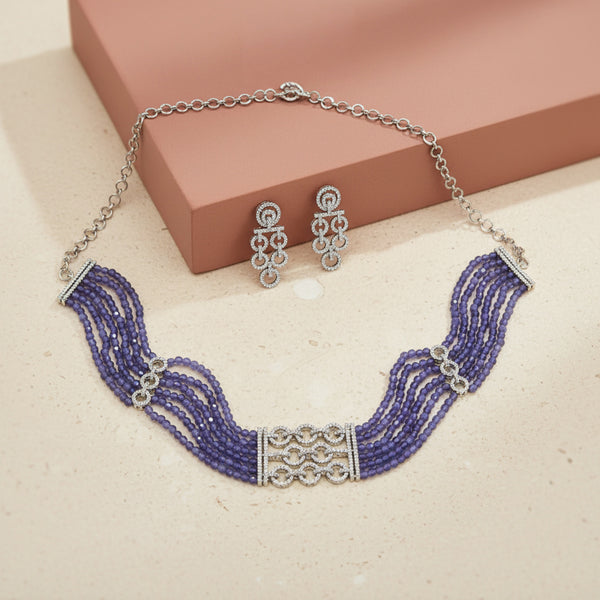 441276 Cubic Zirconia Classic Necklace With Rhodium Plating