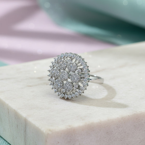 441286 Cubic Zirconia Adjustable Ring With Mehndi 2 Tone Rhodium Plating