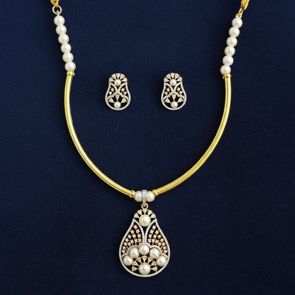 441291 Cubic Zirconia Moti Pendant Set With 2 Tone Rhodium Plating