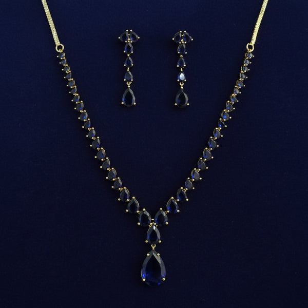 441303 Cubic Zirconia Classic Necklace Set With Mehndi Plating