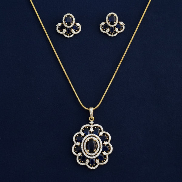 441306 Cubic Zirconia Classic Pendant Set With 2 Tone Plating