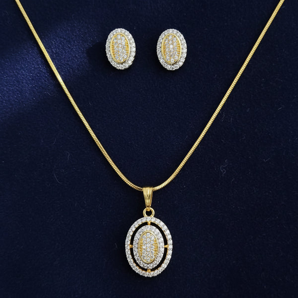 441308 Cubic Zirconia Delicate Pendant Set With 2 Tone Rhodium Plating