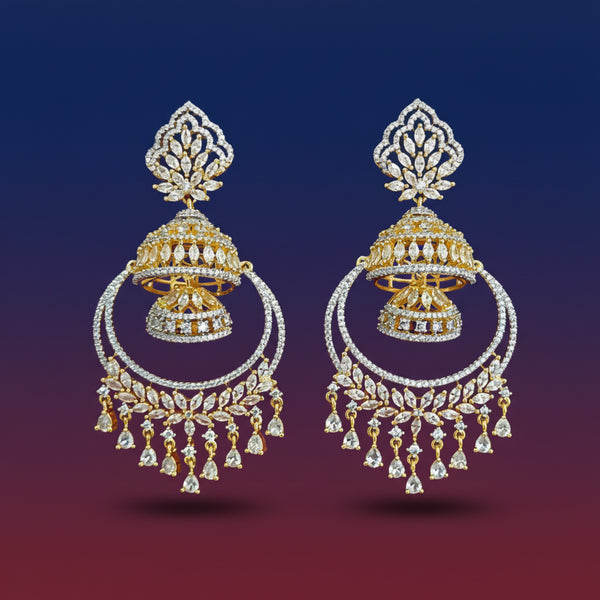 441309 Cubic Zirconia Classic Earring With 2 Tone Rhodium Plating