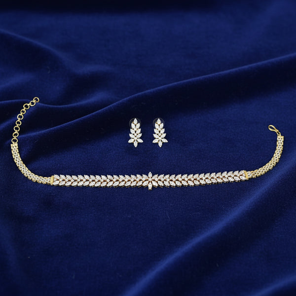 441316 Cubic Zirconia Choker Necklace Set With Carat 2 Tone Rhodium Plating