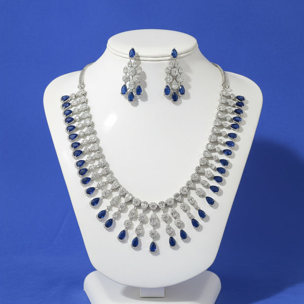 441325 Cubic Zirconia Classic Necklace Set With Rhodium Plating
