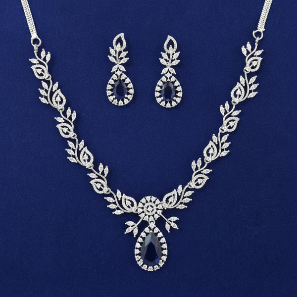 441326 Cubic Zirconia Classic Necklace Set With Rhodium Plating