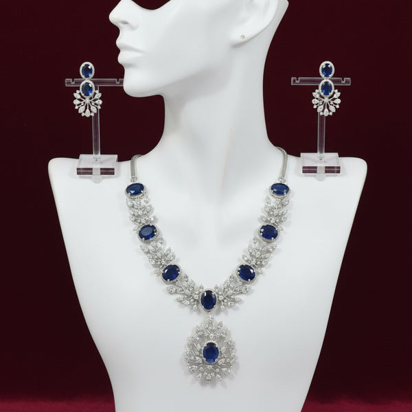 441327 Cubic Zirconia Classic Necklace Set With Rhodium Plating
