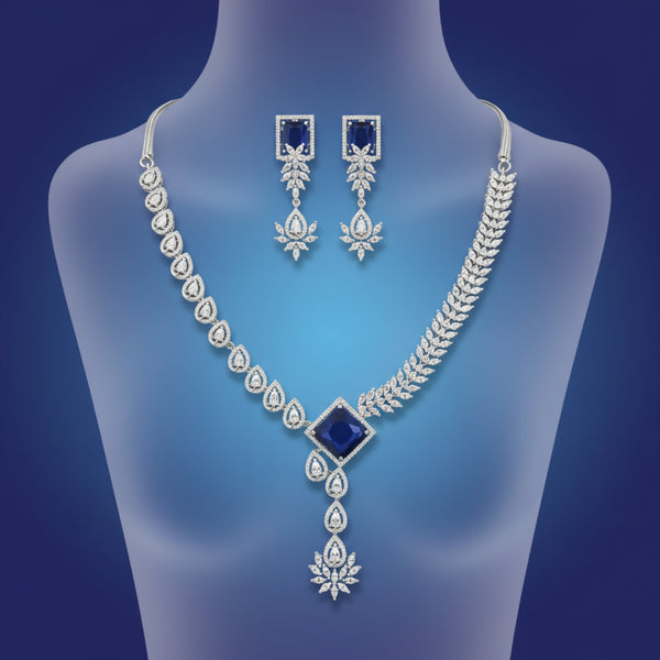 441328 Cubic Zirconia Classic Necklace Set With Rhodium Plating