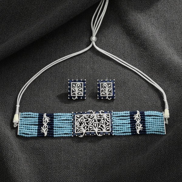 441335 Cubic Zirconia Choker Necklace Set With Rhodium Plating