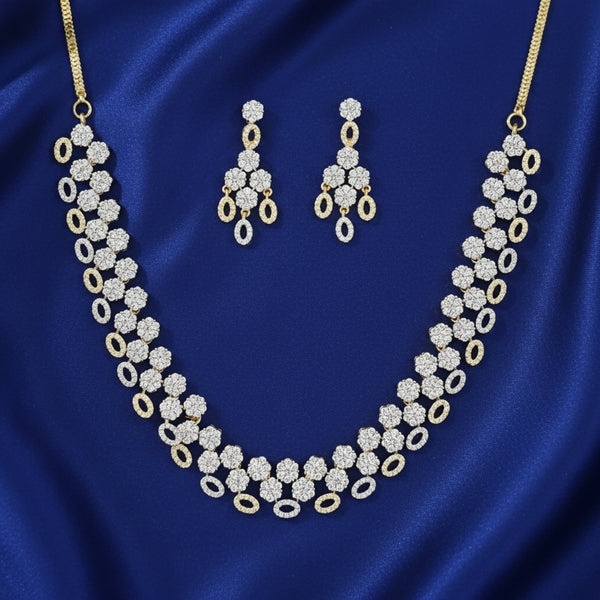 441336 Cubic Zirconia Classic Necklace Set With Mehndi 2 Tone Rhodium Plating