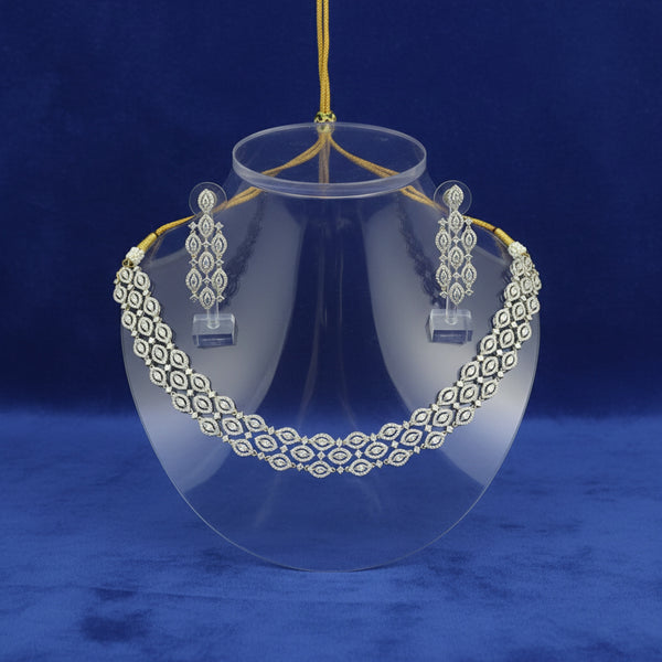 441337 Cubic Zirconia Choker Necklace Set With Mehndi 2 Tone Rhodium Plating