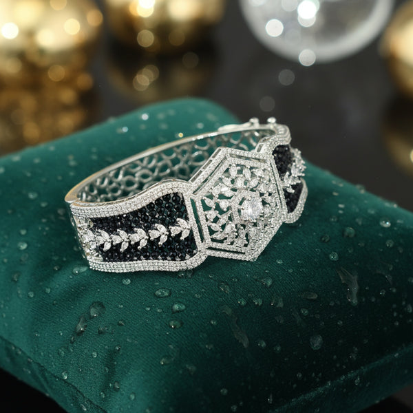 441338 Cubic Zirconia Openable Kada With Rhodium Plating