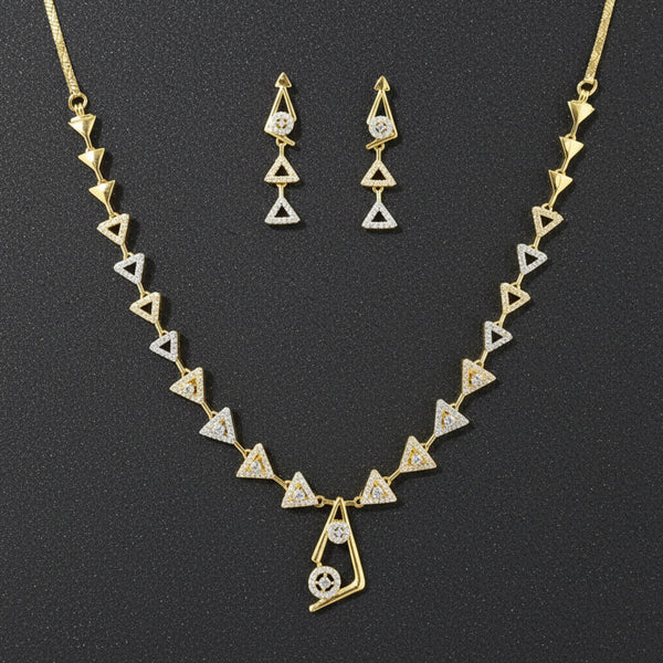 441346 Cubic Zirconia Delicate Necklace Set With 2 Tone Plating