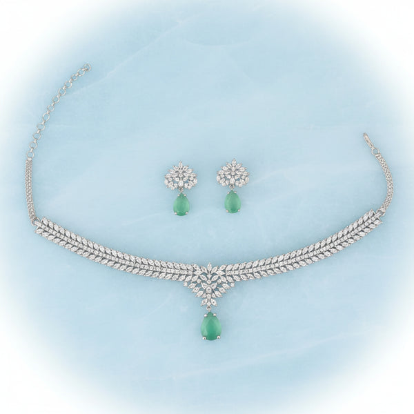 441350 Cz Classic Necklace Set With Rhodium Plating